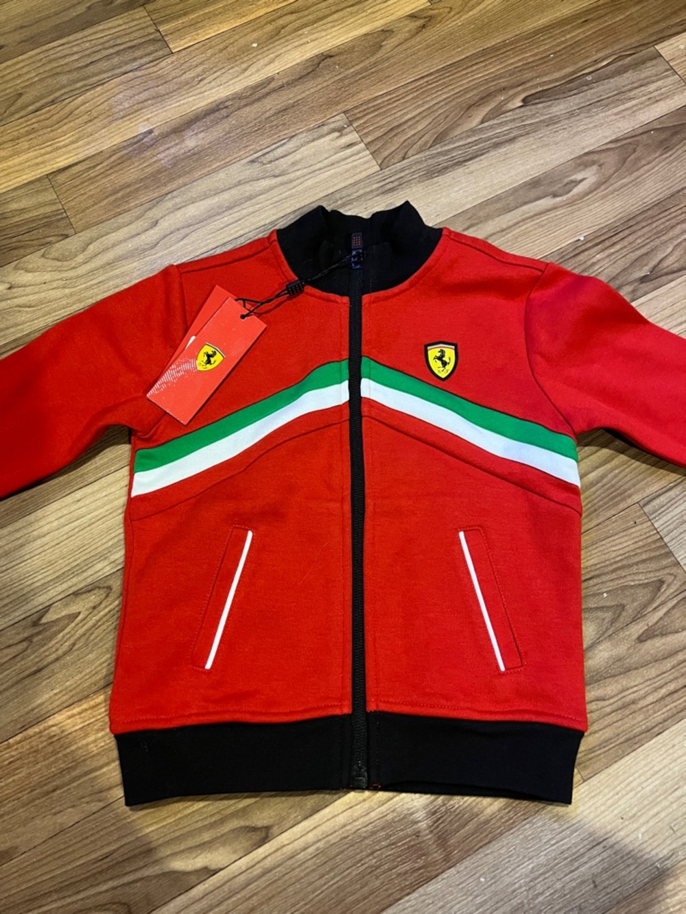Ferrari Red Track Jacket with Italian Tricolor Stripe
